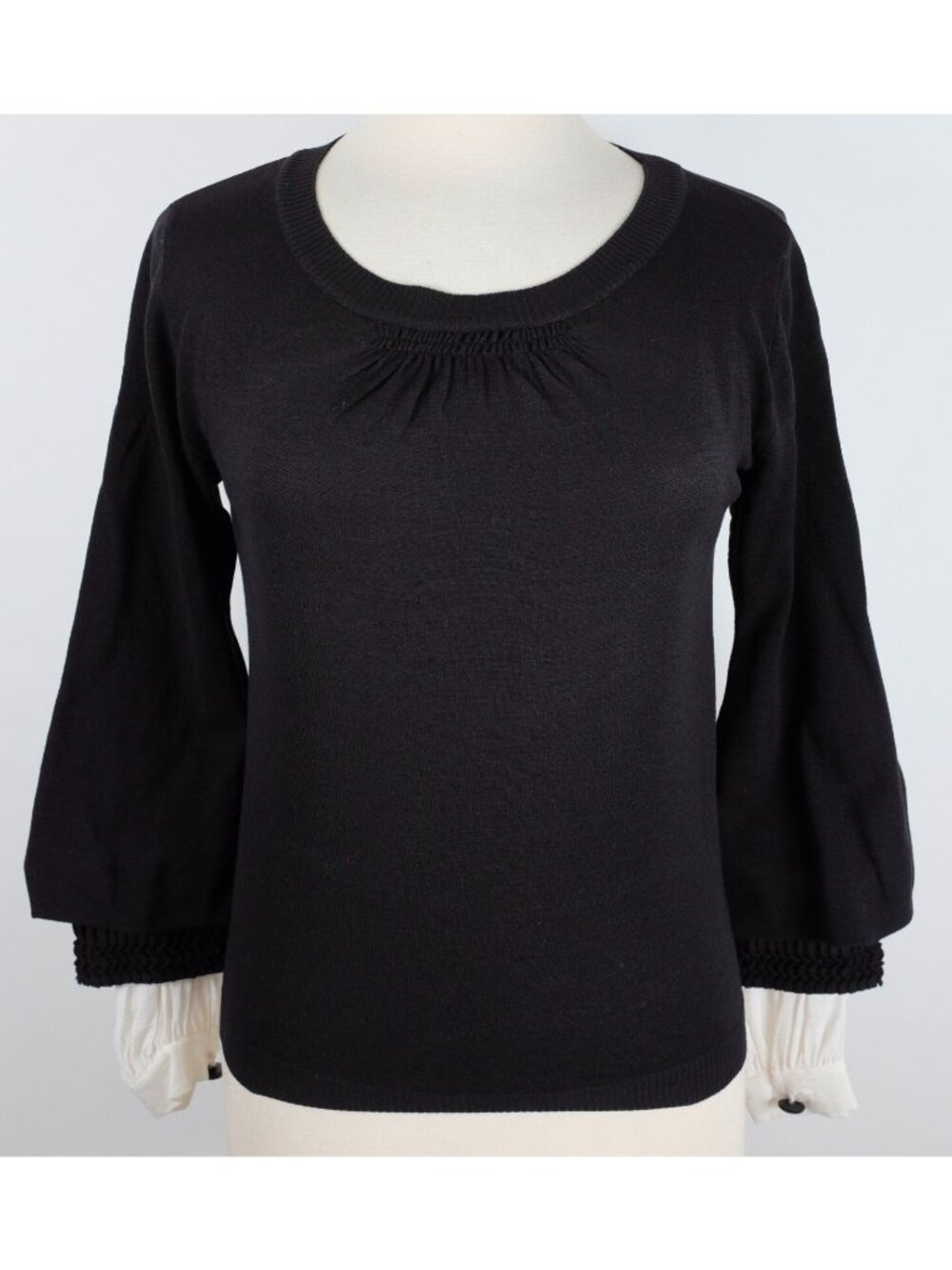 08A Chanel 38 US 6 sweater top black attached white cuffs
